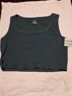 Jockey Ribbed Teal Crop Tank Top